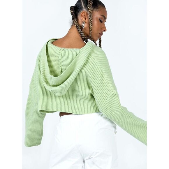 Princess Polly Women's Green V-Neck Cropped Sweater Size M/L - Picture 2 of 8